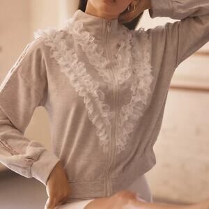 Daily Practice Anthropologie Curveball Gray White Lace Trim Jacket 3X Plus size